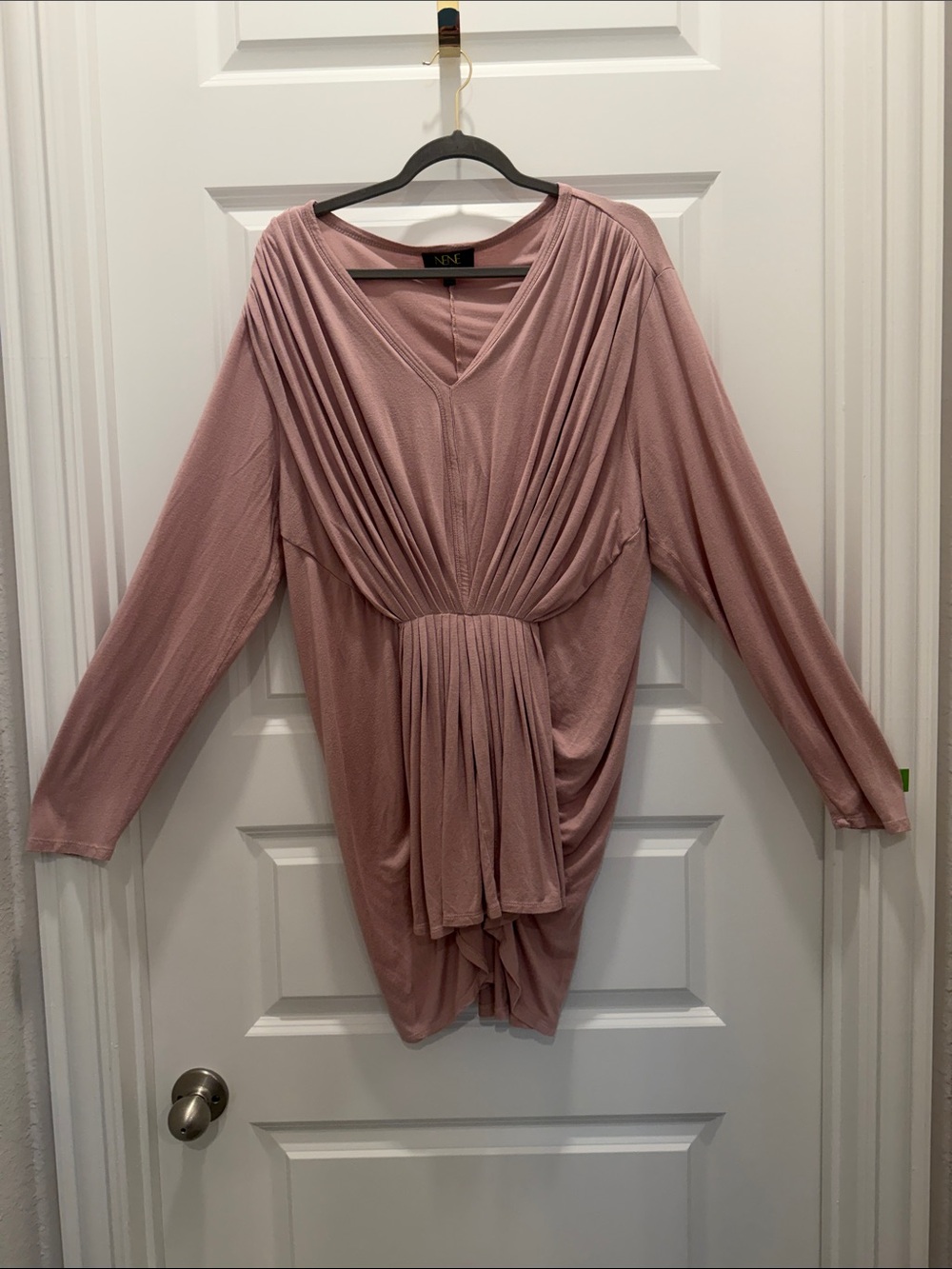 Dusty Rose Draped V-Neck Tunic Top